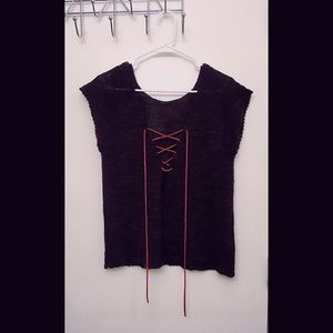 Vintage lace up short sleeve sweater from Japan